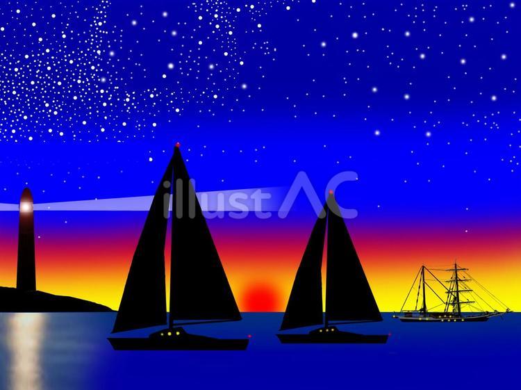 ヨットと夕焼け ヨット,夕焼け,海のイラスト素材