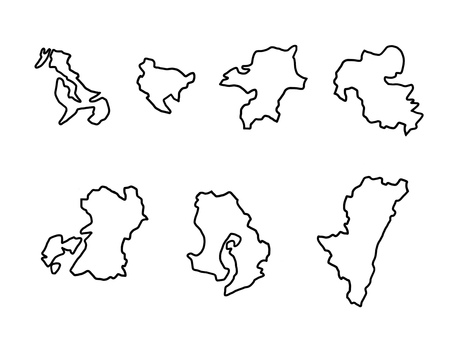 九州地方セット　白地図 九州,九州地方,福岡,大分,宮崎,鹿児島,熊本,長崎,佐賀,地図のイラスト素材