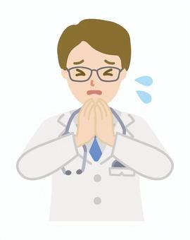 お願いしている医者_上半身1 お願いしている医者_上半身1 男,男性,医者,聴診器,人物,必死,頼む,お願い,手を合わせる,頼るのイラスト素材