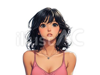 驚いた表情のタンクトップを着た若い女性