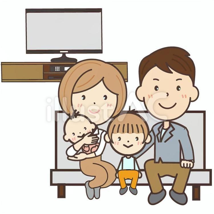 家でテレビを見る家族 夫婦,家族,子どものイラスト素材