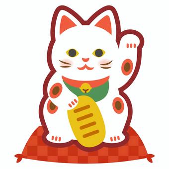 招き猫のシンプルイラスト 招き猫,猫,ねこ,ネコ,置物,縁起物,正月,年賀状,手書き,手描きのイラスト素材