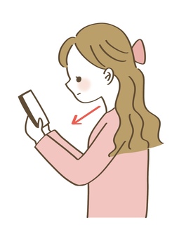 スマホ首の女性 女の子,女性,人物,ゆるい,手書き,挿絵,スマホ首,ストレートネック,肩こり,姿勢のイラスト素材
