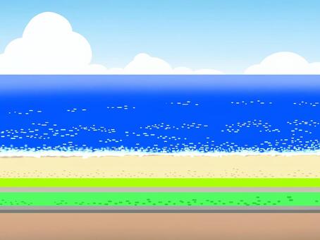 夏の海岸線 夏,海,海岸線,浜辺,海岸沿い,水平線,波打ち際,積乱雲,景色,風景のイラスト素材