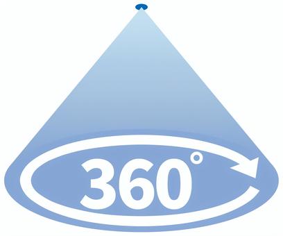 全方位（下向き）　円すい 全方位,全方向,360度,カメラ,矢印,円すい,マーク,アイコン,シンプル,白背景のイラスト素材