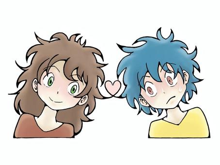 想う髪 恋愛,男の子,女の子,癖毛,白背景のイラスト素材