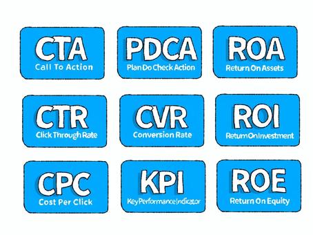 ビジネス・マーケティングアイコンセット ビジネス,マーケティング,アイコン,単語,セット,cta,ctr,cpc,pdca,cvrのイラスト素材