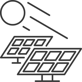 太陽光発電／再生可能エネルギー アイコン 太陽光発電,再生可能エネルギー,クリーンエネルギー,sdgs,ソーラーパネル,環境,アイコン,線画,自然エネルギー,発電のイラスト素材