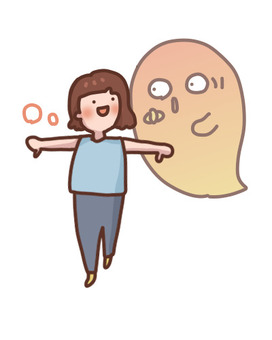 サポートしていることに気付かれる魂と女性 守護霊,会話,女性,バレる,びっくりのイラスト素材