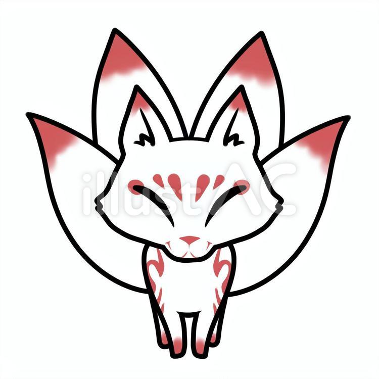 四尾の白狐 狐,四尾,妖狐のイラスト素材