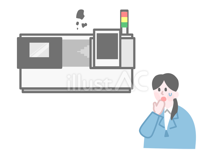 故障した機械を見て驚く女性作業員 ビジネス,工場,作業員のイラスト素材