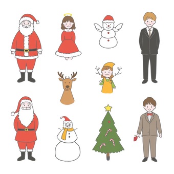 クリスマスキャラクターと人々のイラスト