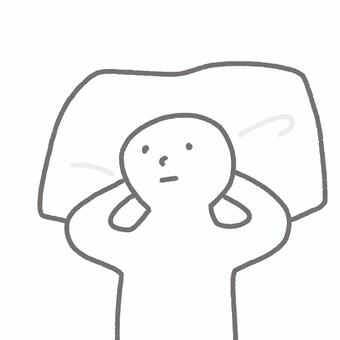 眠れない人物イラスト　うつ　無　ぼんやり 眠れない,ぼんやり,考える,悩む,想像,不眠,夜,睡眠,枕,寝るのイラスト素材