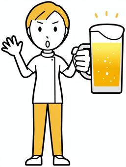  理学療法士女(黄)-362-全身 ビール,注意,理学療法士,整体師,白衣,医療,病院,柔道整復師,カイロプラクティック,鍼灸師のイラスト素材