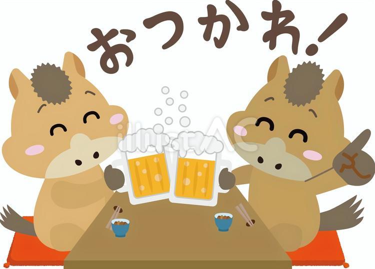 新年会・宴会で干支の馬たちが乾杯！ 乾杯,ビール,宴会のイラスト素材