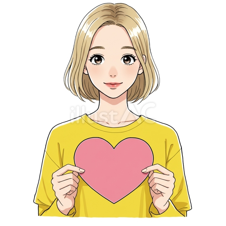 ハートを持つ姿 女性,金髪,カットソーのイラスト素材