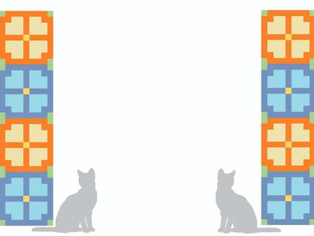 レトロな柄と猫のフレーム2