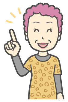  大阪のおばちゃん-200-バスト 指差し,ニコニコ,おばちゃん,大阪,ヒョウ柄,おばはん,中年,女性,関西,派手のイラスト素材