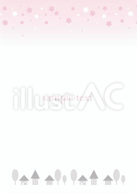 桜と街のシンプルフレーム1 縦 桜,春,街のイラスト素材