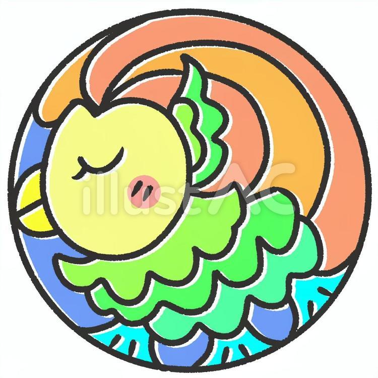 アマビエ１１緑 アマビエ,厄除け,魔除けのイラスト素材