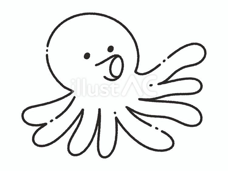 ゆるいタコのイラスト＿線画 タコ,生き物,海洋生物のイラスト素材