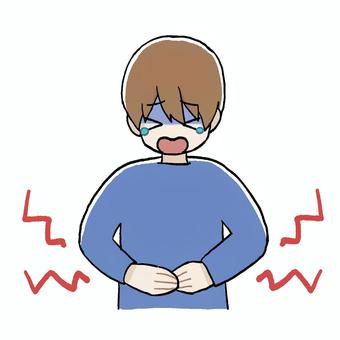 腹痛の男の子 人物,男の子,茶髪,バストアップ,腹痛,エフェクト,ズキズキ,痛み,押さえる,下がり眉のイラスト素材