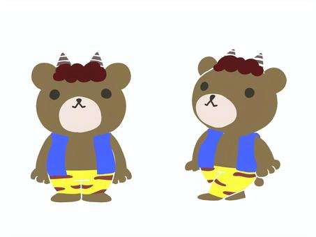 Full body illustration of a bear wearing blue demon clothes, , JPG and PNG