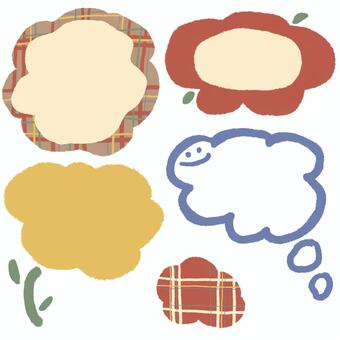 お花のふきだし素材 素材,手描き,ゆるい,ふきだし,吹き出し,花,チェック,デコレーション,手帳,手帳デコのイラスト素材