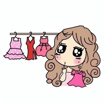 ぶりっ子　洋服を選ぶ女子 コーディネート,選ぶ,迷う,着る,女性,女子,フィッティング,ootd,どうしよう,ファッションのイラスト素材