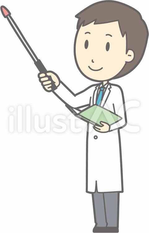 青年医師-指示棒5上視線左斜め-全身 医師,人,男性のイラスト素材