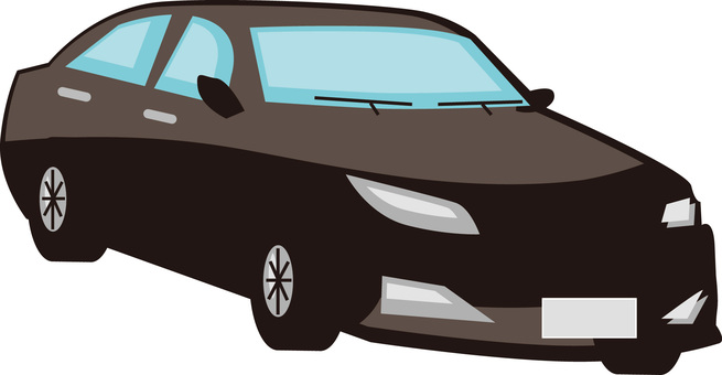 普通車セダン 普通車,セダン,フロント,走行,ヘッドライト,車体,黒のイラスト素材