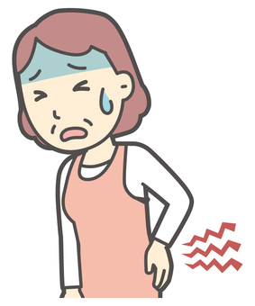  腰が痛くて苦しんでいるおばさん 腰痛,女性,人,主婦,中年,シニア,エプロン,ママ,お母さん,おかんのイラスト素材