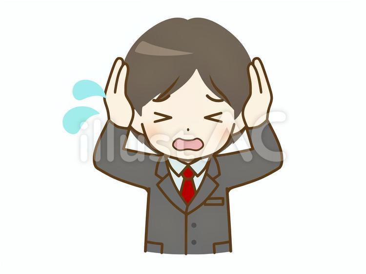 頭をかかえるスーツの若い男性 デフォルメ,キャラクター,表情のイラスト素材