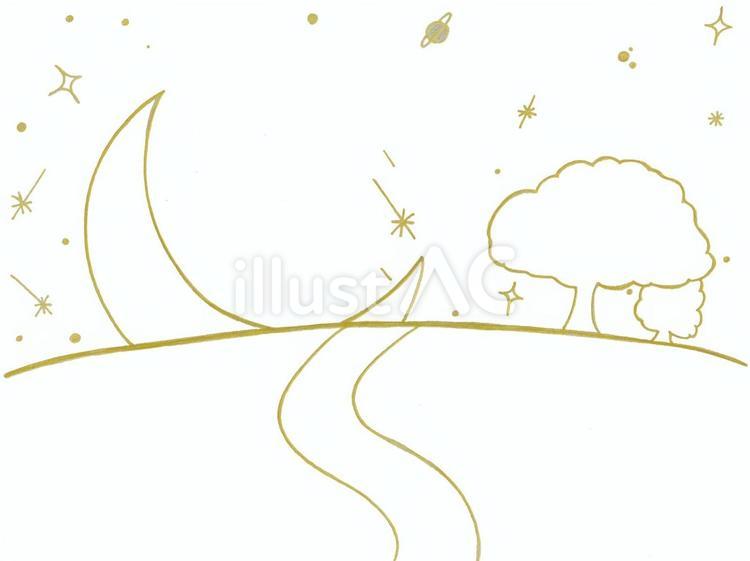 宙の近い丘　ぬりえ 星空,ぬりえ,夜空のイラスト素材