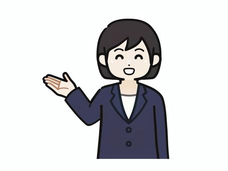 Smiling suit woman raising her hand and explaining 7, , JPG, PNG and AI