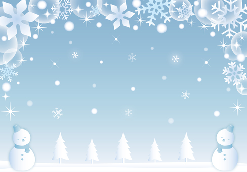 雪だるまと静かな雪の森のフレーム 冬,雪の結晶,雪,雪だるま,キラキラ,クリスマス,フレーム,かわいい,壁紙,カードのイラスト素材