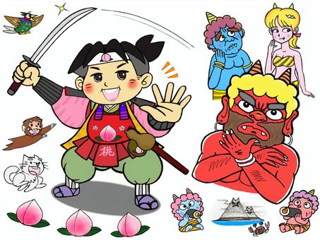 Hero Momotaro extermination of demons _ Thinking demons _ Setsubun, momotaro, people, man, JPG and PNG