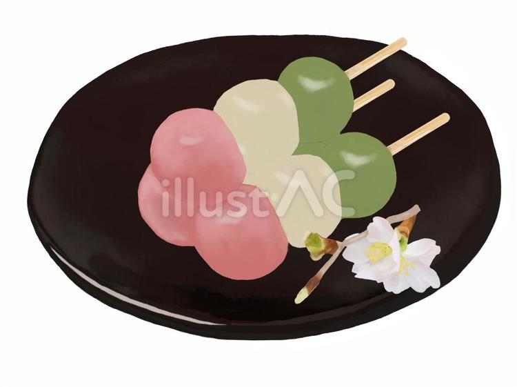 三色だんご（黒皿） 三色だんご,食べ物,和菓子のイラスト素材