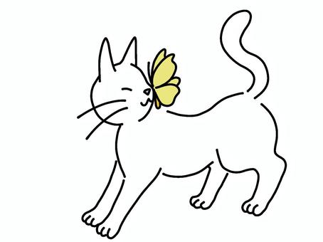 ちょうちょと遊ぶ白ねこ ちょうちょ,チョウ,蝶々,遊ぶ,ねこ,猫,ネコ,白,シンプル,かわいいのイラスト素材