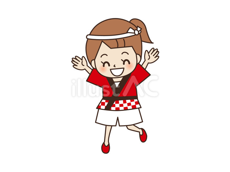 赤法被を着た女の子 祭り,法被,子供のイラスト素材