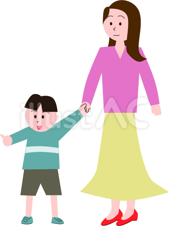 親子　母　子供　男の子　手 子供,男の子,デフォルメのイラスト素材