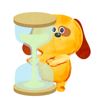 水彩画_砂時計で時間を測る_03 犬,動物,手描き,水彩画,水彩,水彩風,水彩画風,タイムリミット,計測,期限のイラスト素材