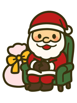 クリスマス　ひげサンタクロース　椅子 サンタクロース,サンタ,椅子,プレゼント,クリスマス,１２月,冬,クリスマスイラスト,イベント,手書きのイラスト素材
