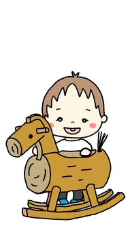 木馬と男の子 木馬,馬,幼い子供,幼児,園児,玩具,かわいい,プレゼント,午,年賀状のイラスト素材