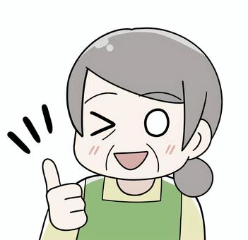 親指を立ててグッドサインするおばあちゃん パート,お母さん,エプロン,イイネ,合意,賛成,グッジョブ,ほめる,親指,okのイラスト素材