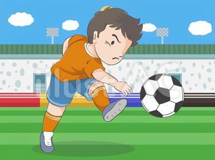 シュートを打つサッカー選手