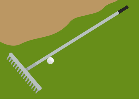バンカーレーキ2 バンカーレーキ2 レーキ,バンカー,ゴルフボール,ボール,砂,ゴルフコース,ゴルフ場,道具のイラスト素材
