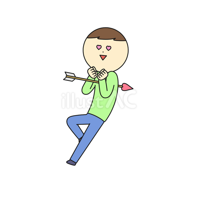 ハートの矢が胸に刺さる男性のイラスト 男性,人物,ポニーテールのイラスト素材