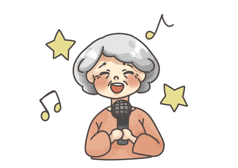 楽しそうにマイクを持って歌うおばあちゃん 楽しそうにマイクを持って歌うおばあちゃん おばあちゃん,カラオケ,歌う,マイク,楽しそう,かわいい,星,音符,高齢者,趣味のイラスト素材