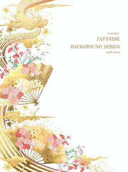 新年賀卡鮮花和折扇日本背景 113 新年賀卡鮮花和折扇日本背景 113